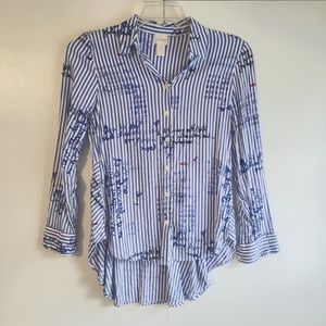 Chico's Striped Blouse Size 00 (XS)  Button-up Long Sleeve Top Blue &White